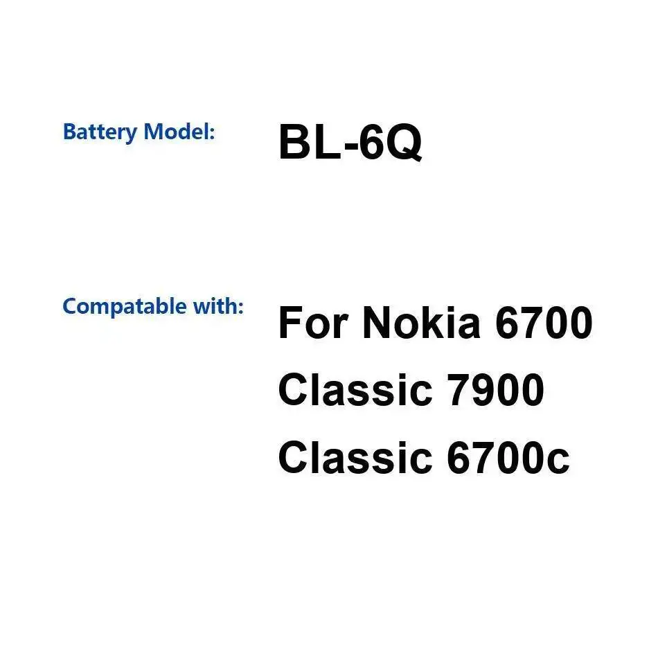 

Надежный аккумулятор для мобильного телефона 970 мАч для Nokia 6700 Classic 7900 6700C BL-6Q