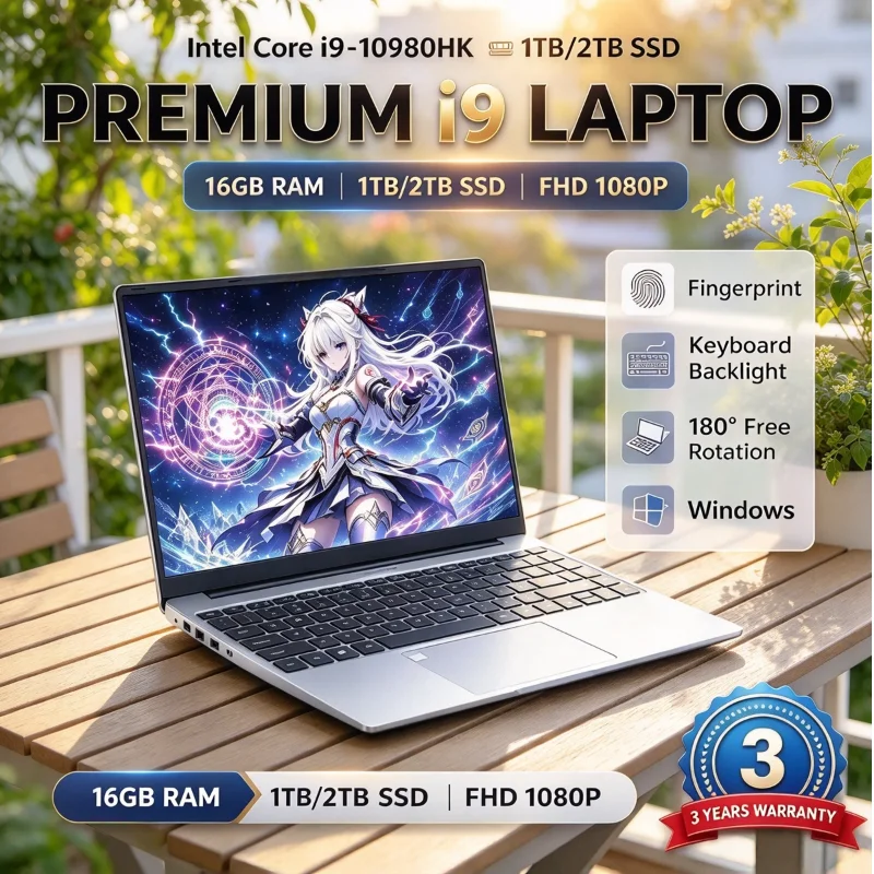 New 15.6 Inch Windows Notebook Intel Core i9-10980HK 16GB RAM WiFi Fingerprint Unlock Portable Gamer Laptop Computer