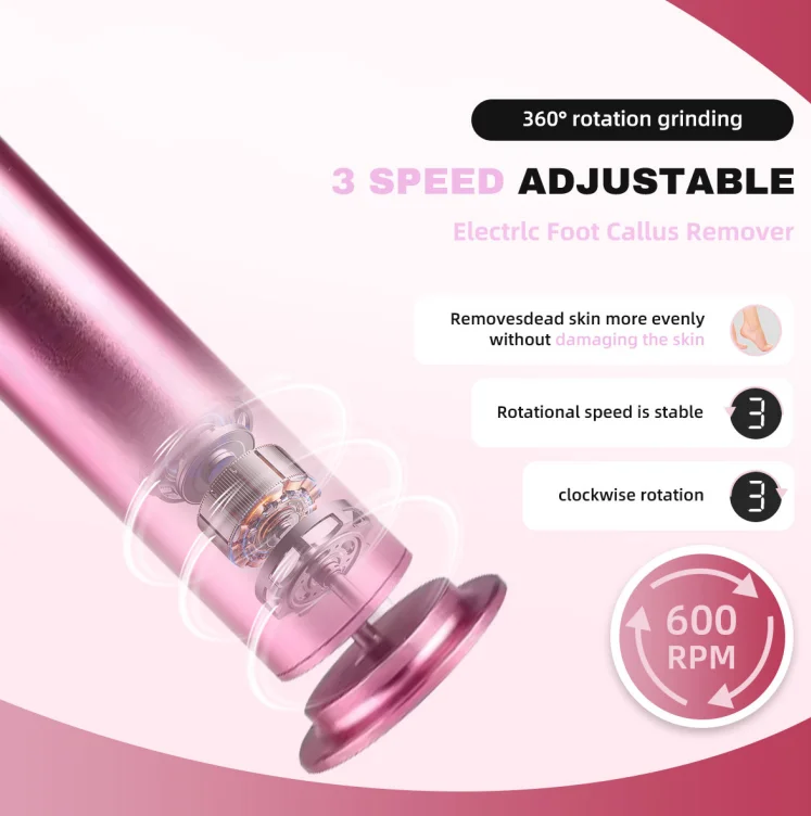 Electric Foot Grinder for Dead Skin Removal, Portable Pedicure Tool with Replacement Sandpaper, Heel Foot Care File image 2