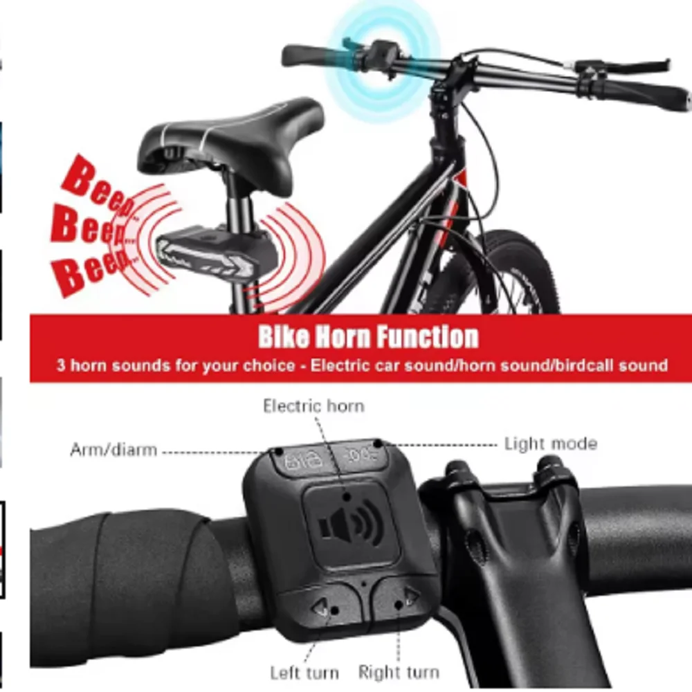 Extractme Bicycle Rear Light Alarm Waterproof Rechargeable Scooter Bike Turn Signal Warning Lamp Auto Brake Light