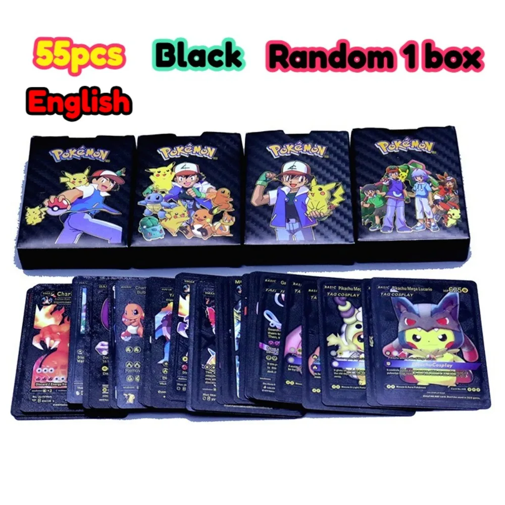 •55PCS Pokemon Cards Vmax GX Gold Foil Flash Box Party Interactive Game English Colorful Game Battle Collection Card Gift