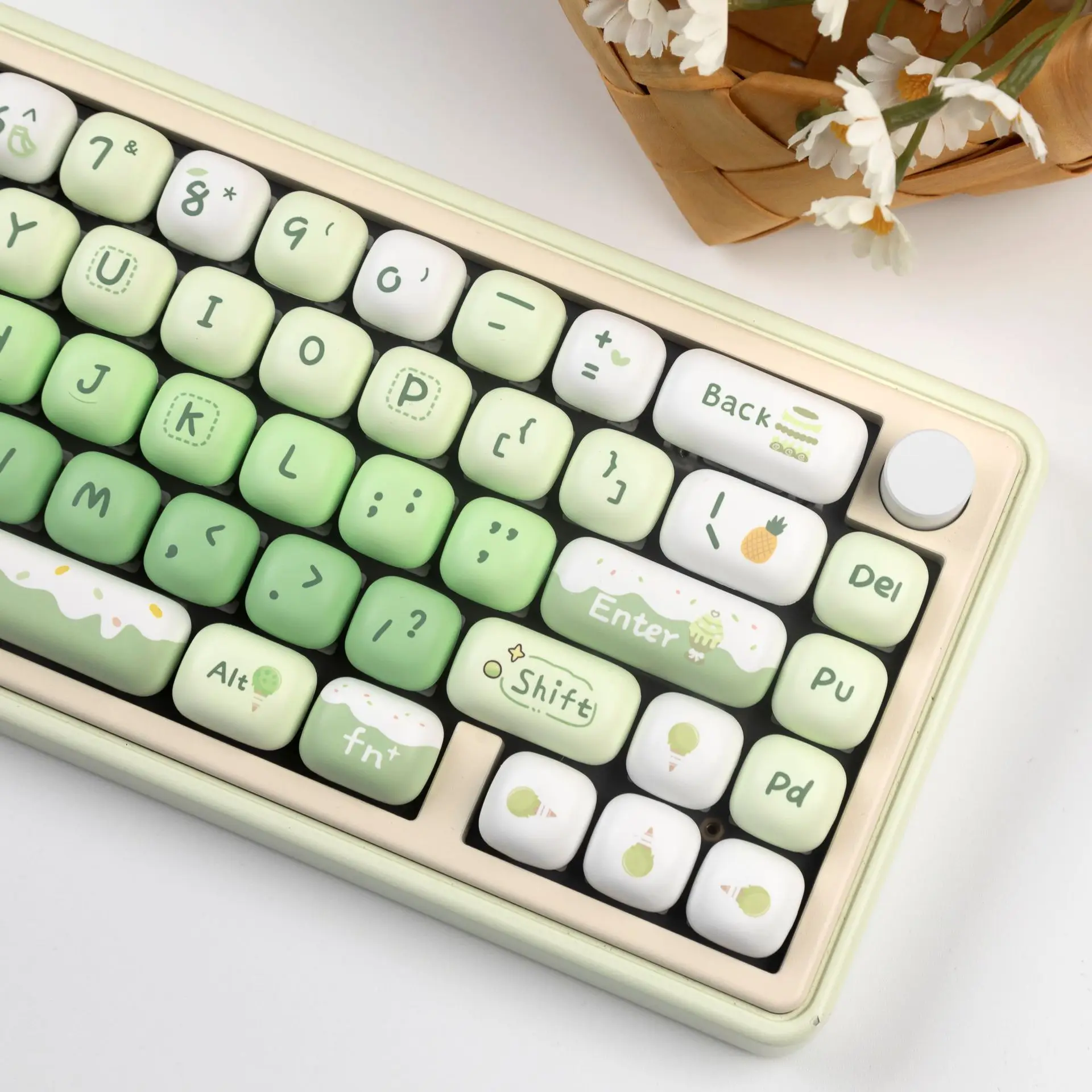 MOG steamed bun keycap green dessert full set of PBT sublimation keycap separated space 7u supplement