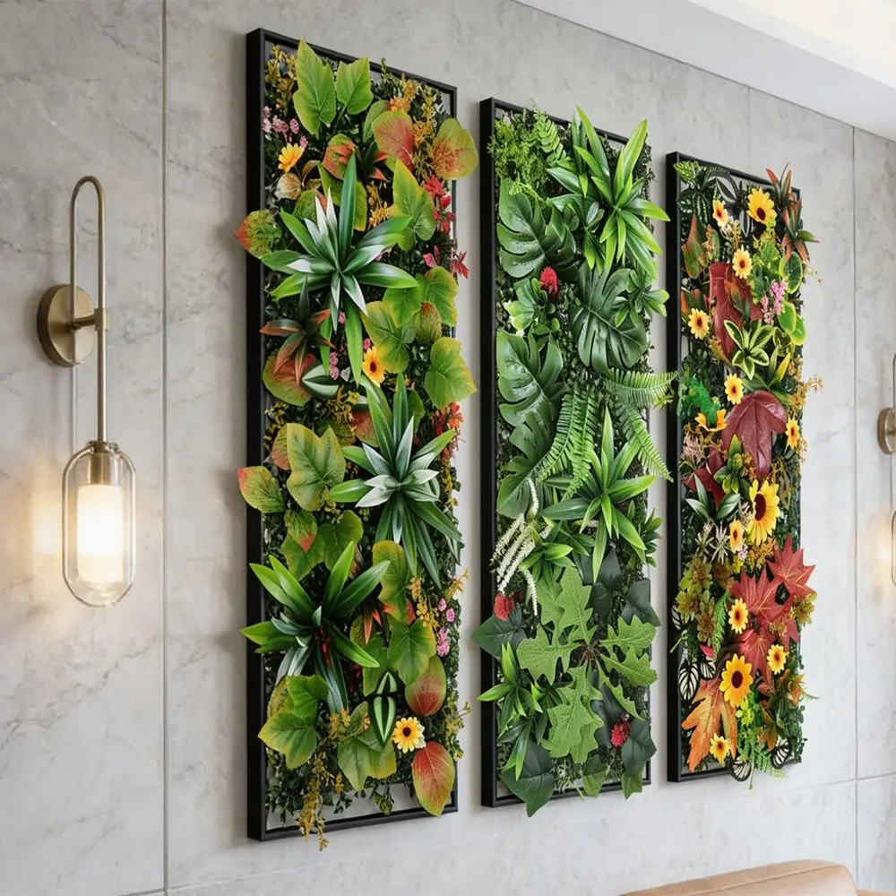 DIY Artificial Plant Wall Panel 75x25cm Flower Simulation Maple Plant Sheet No Watering Green Fake Green Grass Mat