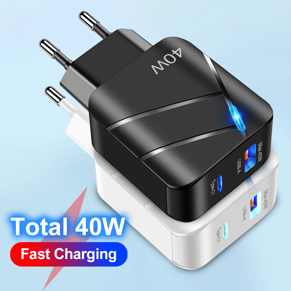 2 in1 PD USB C Charger Quick Charge QC 3.0 Wall Charger Adapter For iPhone 14 13 Samsung Xiaomi USB Charger Fast Charging