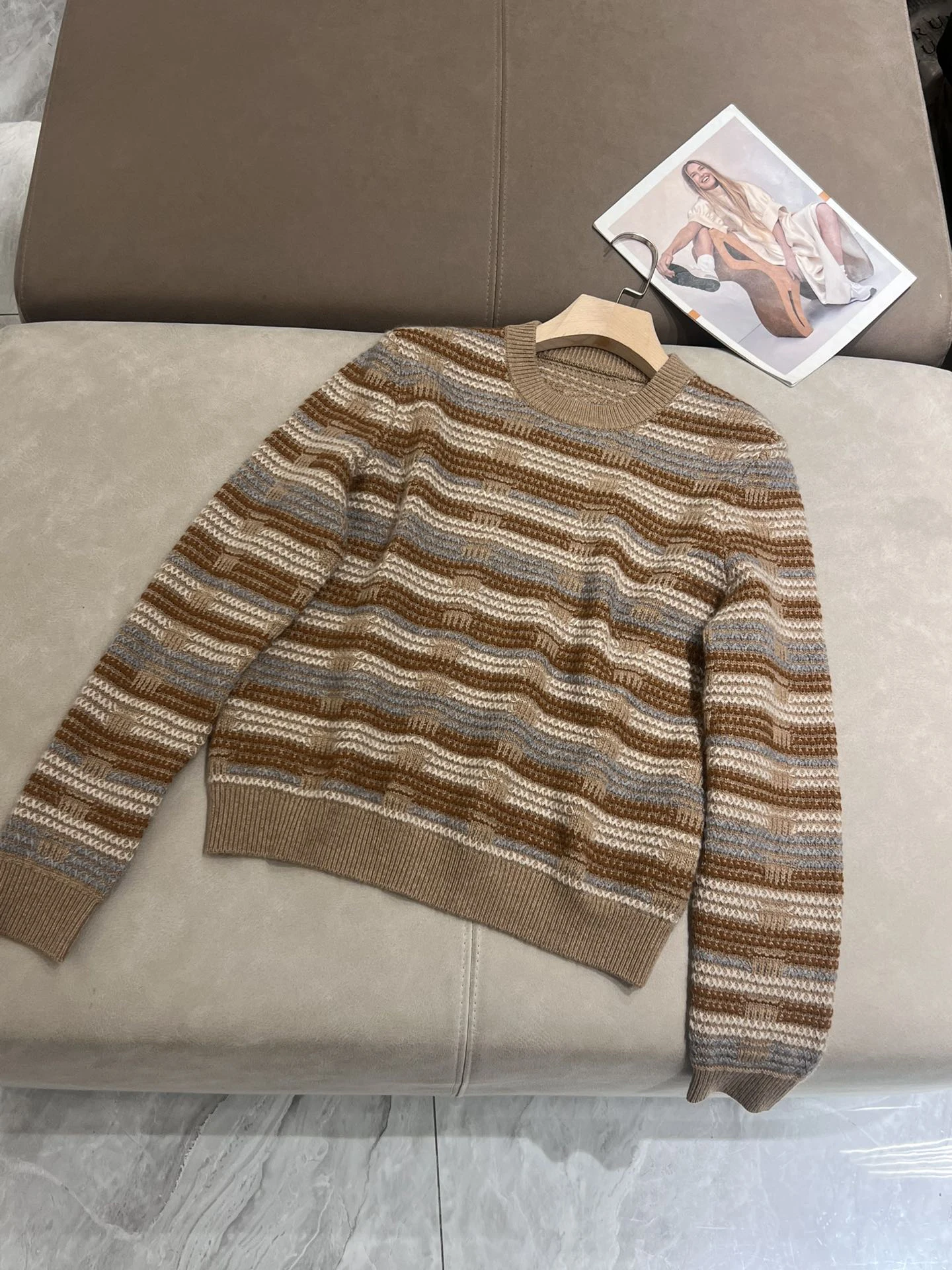 Autumn L*P Women\'s Cashmere Sweater vintage Striped Pullover Knitted Top