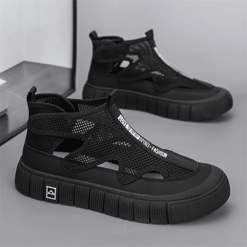 

Thick Sole Hollow BreathableToe Cap Sandals for Men New Breathable Mesh Sports Casual Comfortable Personalized Height Increasing