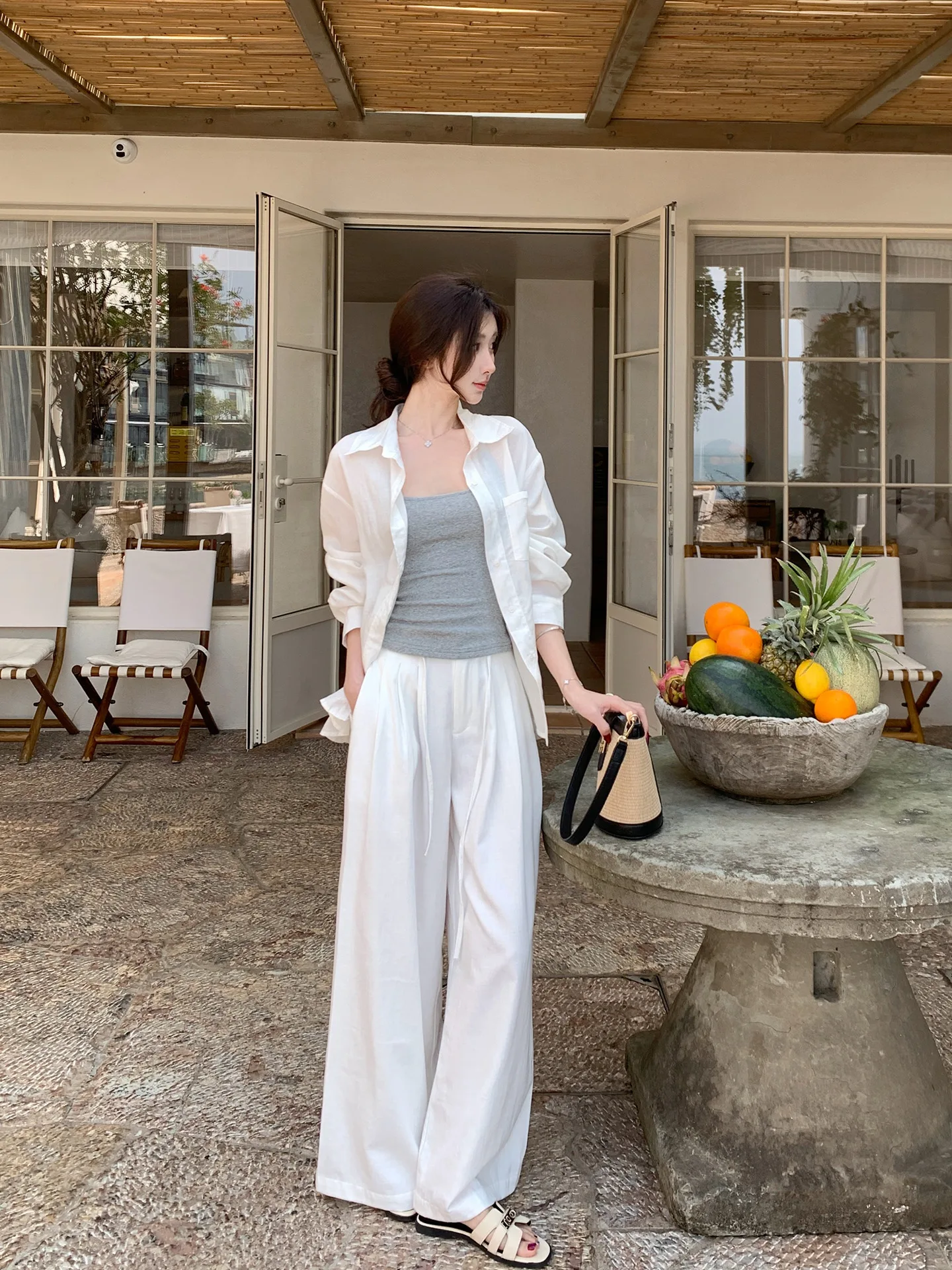 

Casual High Waist Wide Leg Pants Women's Loose Fit Drawstring Straight Leg Oxygen Light Comfortable Spring Fashion Ladies' Tr...