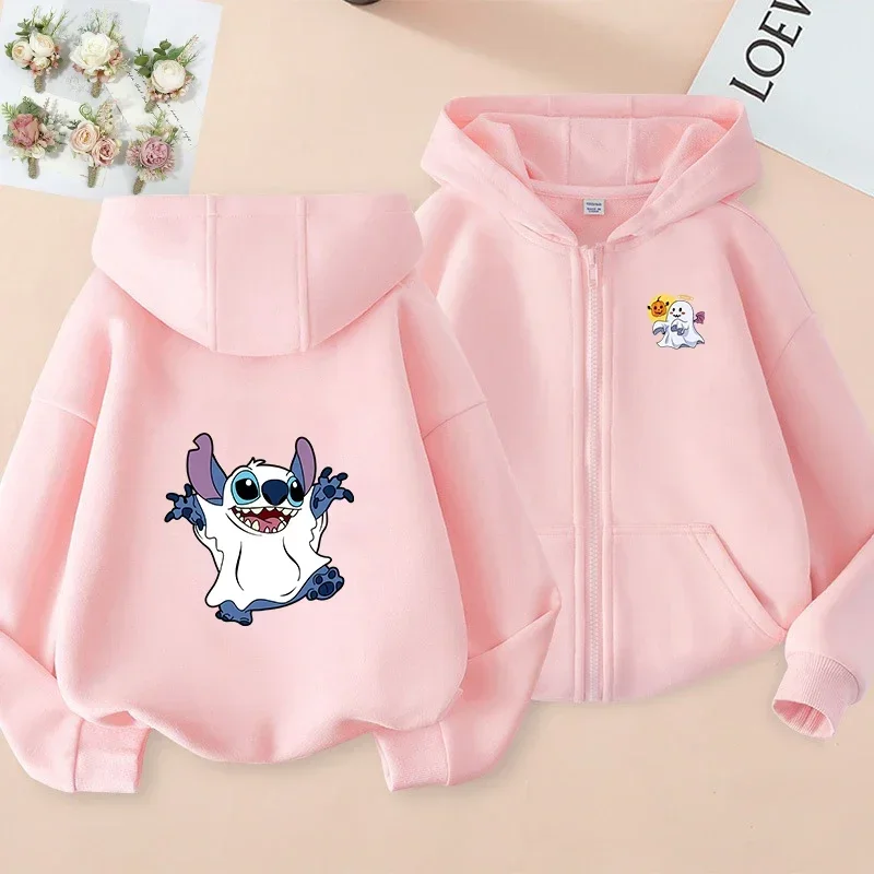 Halloween Costumes, Happy Halloween Harajuku Pattern Printed Children's Adult Zipper Hoodie Pink Zipper Hoodie Parent-child Coat