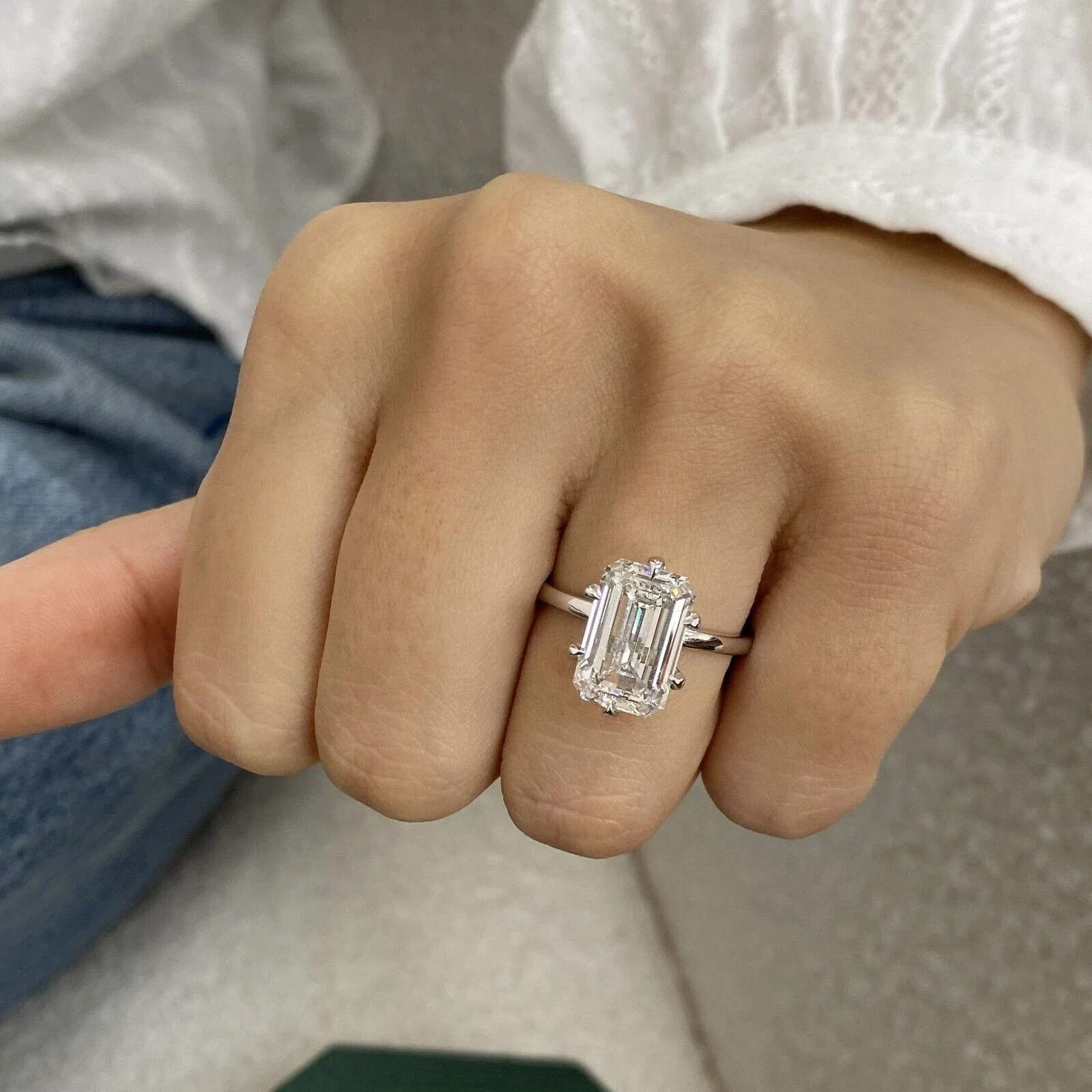 10Ct IGI Certified Emerald Cut Lab Grown Diamond EF VS Real Platinum 950 Luxury Statement Ladies Engagement Wedding Ring