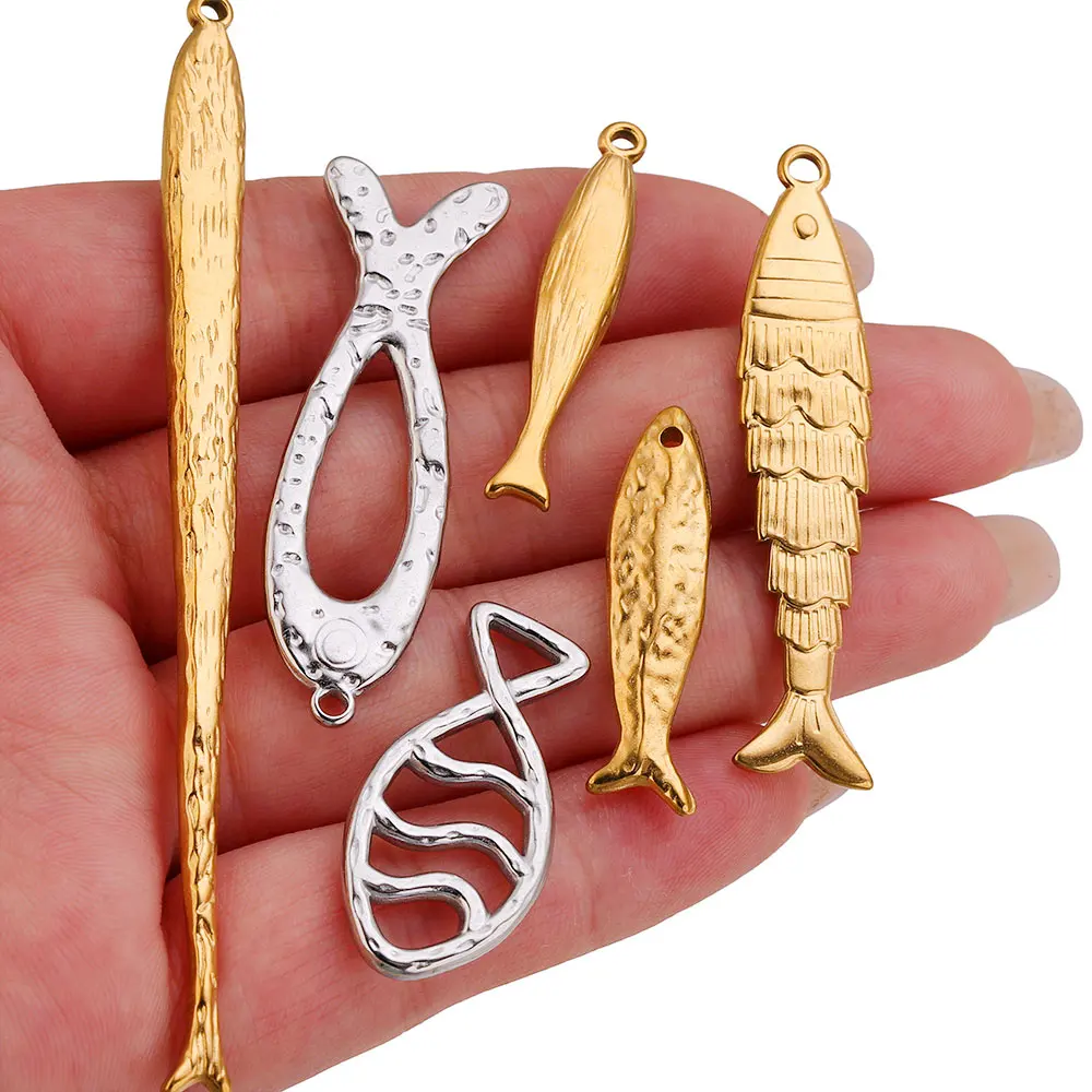 5Pcs Stainless Steel Sardine Fish Charms Ocean Long Fish Pendant 18K Gold DIY Earrings Necklace Jewelry Making Beach Accessories - view 6
