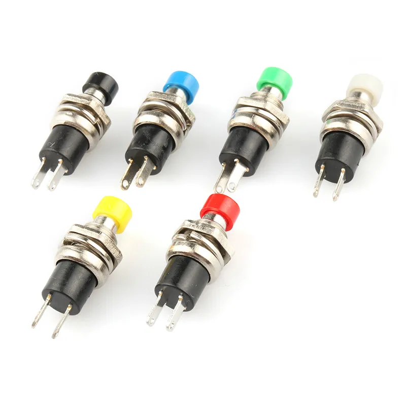 6pcs Small Round Button PBS-110/NO PBS-111/NC 2 Foot Self-resetting No Lock Switch Button Switch 7MM Miniature Color Mixing