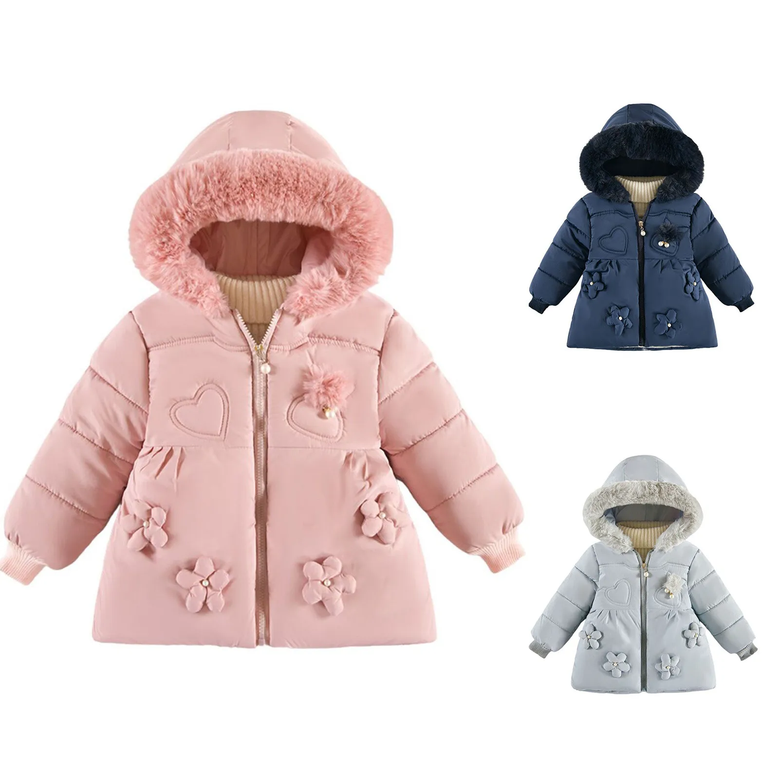 

Куртка для маленьких девочек, детское пальто, зимняя детская куртка, однотонная верхняя одежда с капюшоном для малышей, ветрозащитное теплое радужное пальто на молнии для девочек и мальчиков