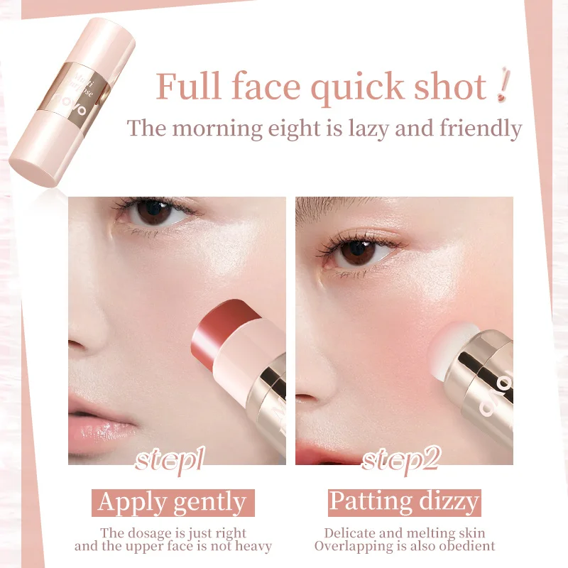 NOVO Slightly Drunk Shuiguang Multipurpose Stick with Sponge Head, Shuiguang Powder Blusher Stick, Lip and Cheek Dual-use Stick