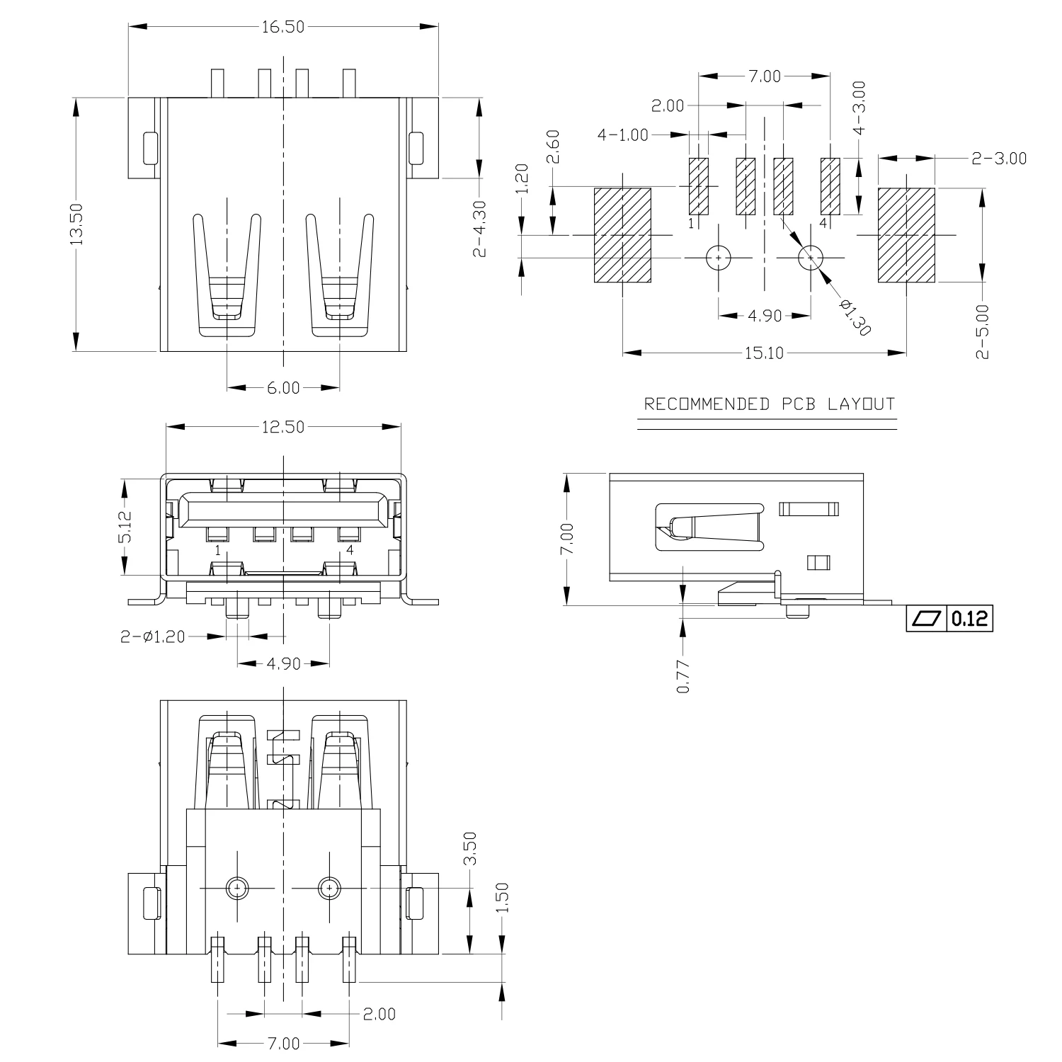 10pcs/lot USB 2.0 Connector Female Jack 180 Degree SMT Wire Socket USB Jack Thermostability Black Flat Mouth White Curled Mouth