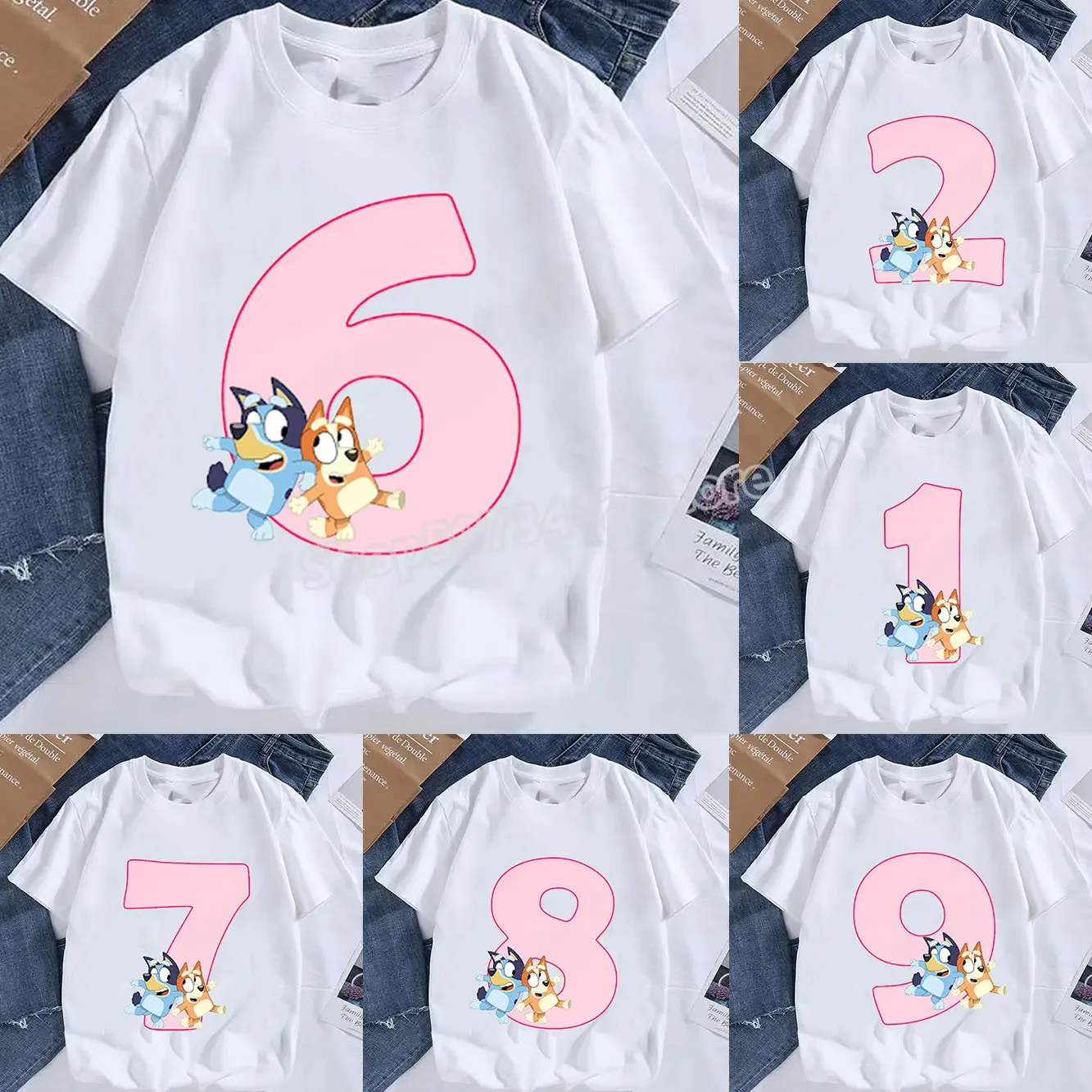 

Bluey Bingo Chilli Family Kids Birthday T-shirt Anime Cartoon Print Tees Aesthetics Boys Tops Boutique Girl Clothes Short Sleeve