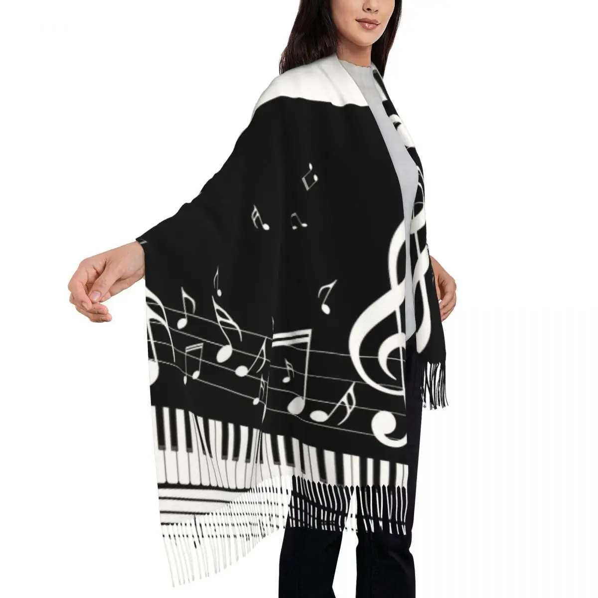 Abstract Piano Keys With Musical Notes Women's Tassel Shawl Scarf Fashion Scarf