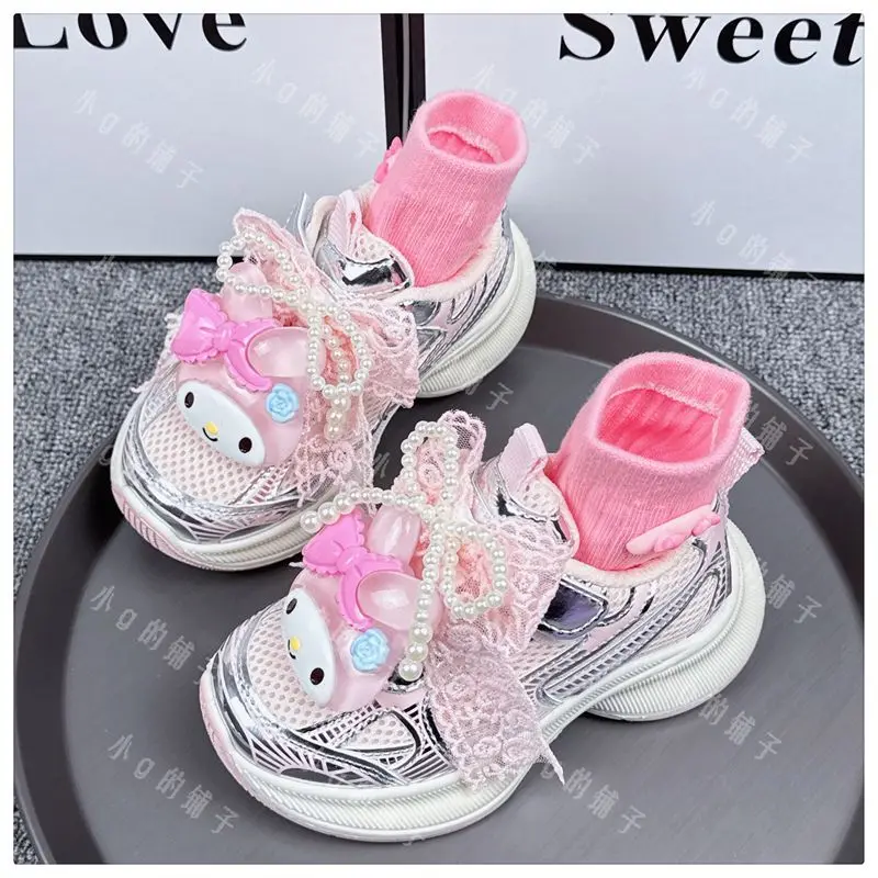 

New Sanrio Girls Cinnamoroll Casual Shoes Spring Autumn Kawaii Melody Sports Shoes Anime Cartoon Bow Sneakers Lovely Kids Gifts