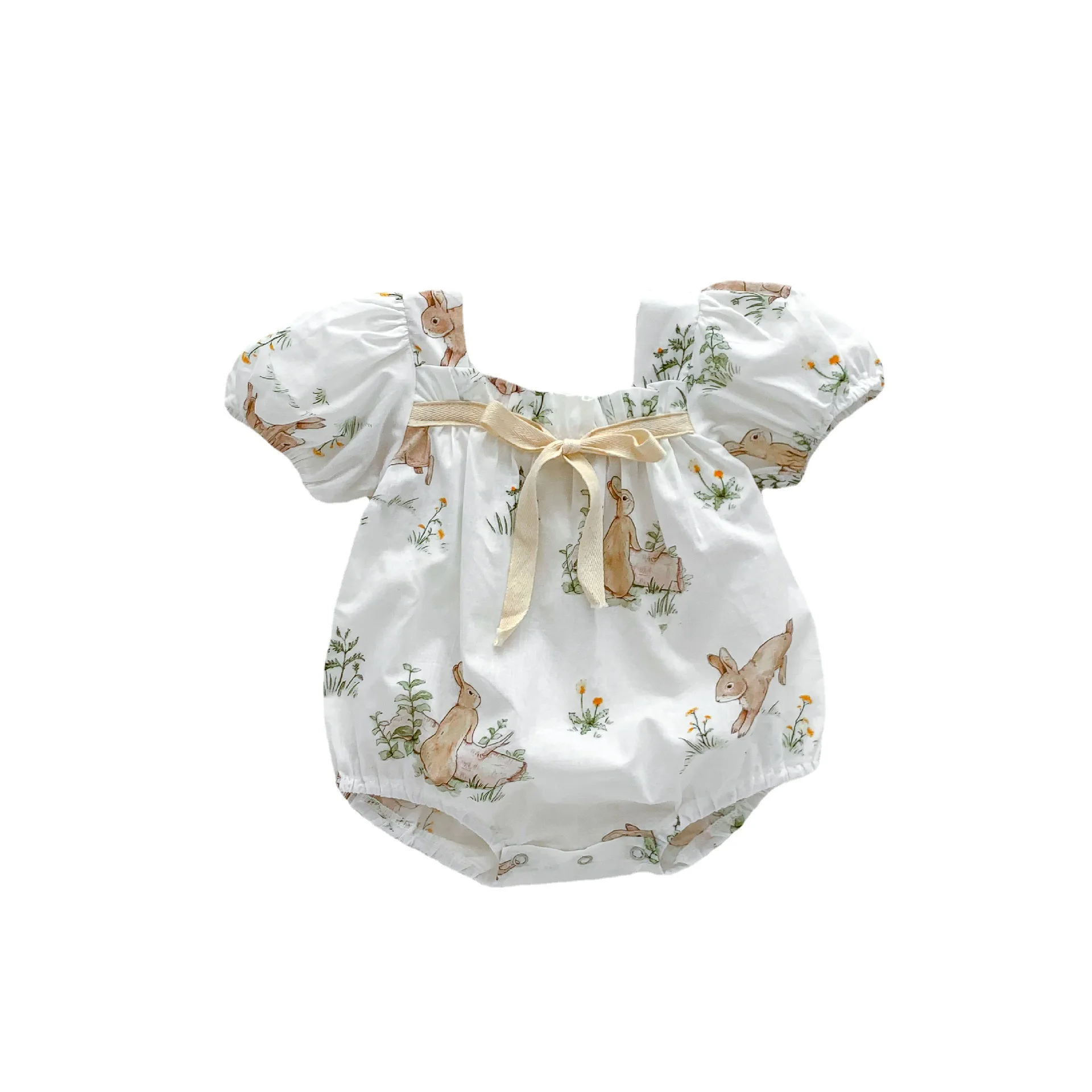 2023 Summer Baby and Toddler Jumpsuit Cute rabbit Bow Baby Girl Puff Sleeves Romper Clothes Gril Climbing BodySuit for Newborns