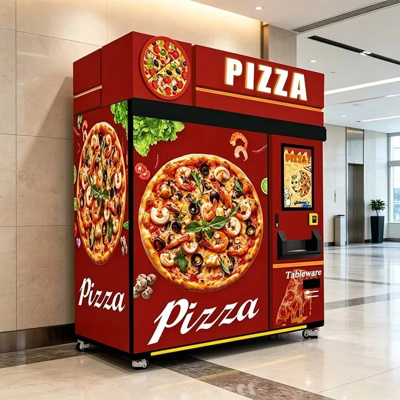 Customized Sdk High Traffic Capacity 24hr Automated Pizza Vending Kiosk Topping Selection Strong Heater Pizza Vending Machine Su