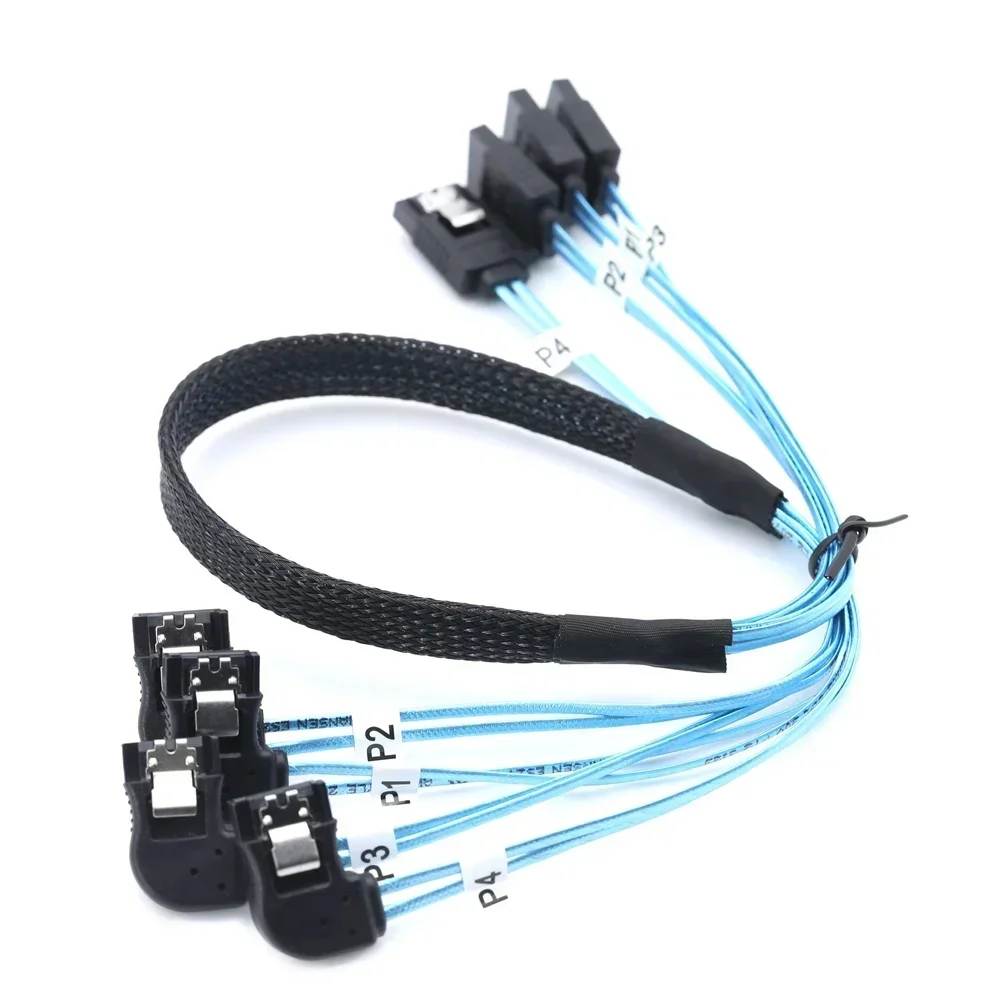 Premium SAS 4.0 4 Port SATA to 4 Port SATA 7PIN Female Right-Angle SSD Data Computer Motherboard Cable