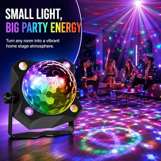 Disco Ball Party Lights Sound Activated Remote Control, DJ Disco Lamp Indoor Outdoor Karaoke Club, Christmas Halloween Birthday