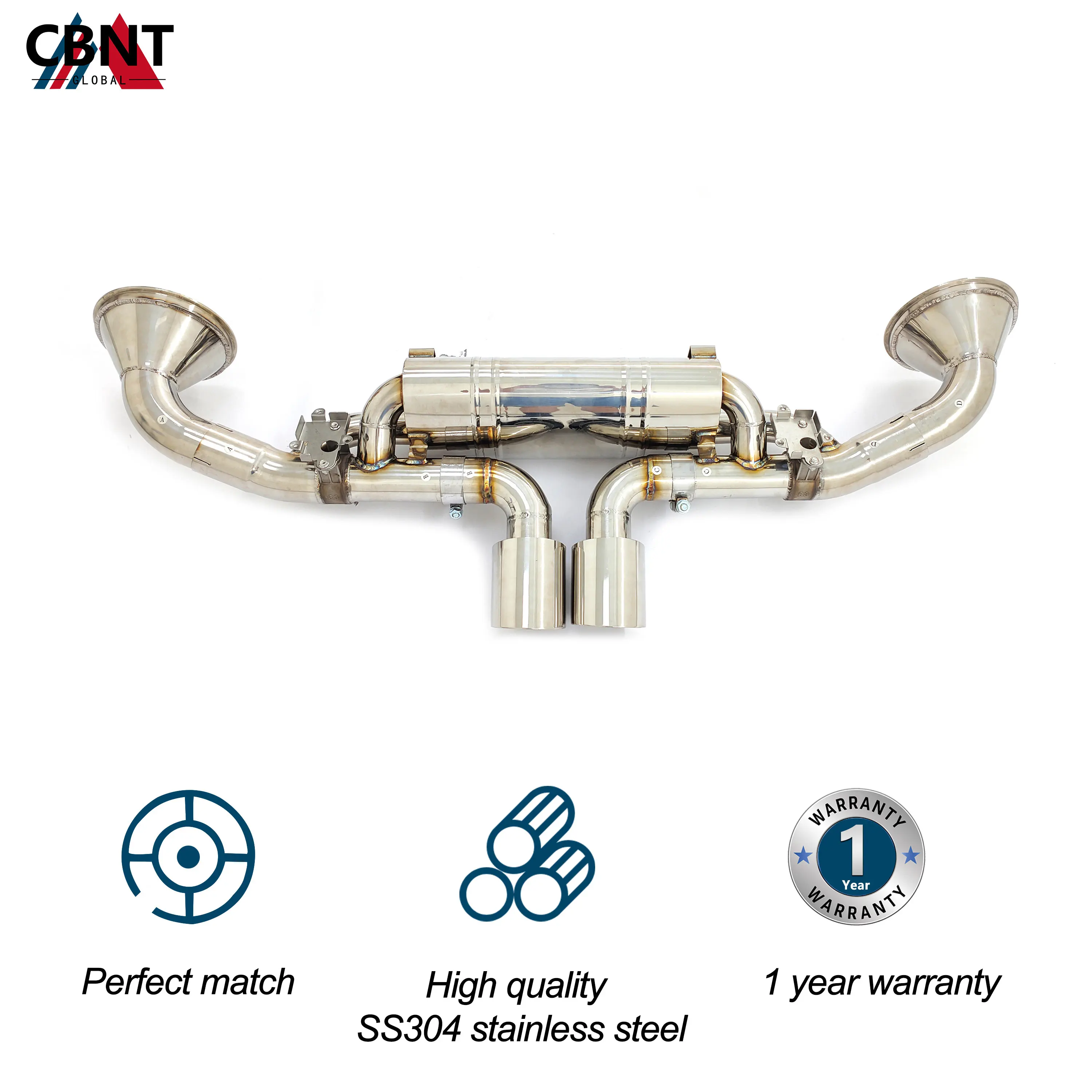 CBNT Valved Axle-back Exhaust System for Porsche 992 GT3 High Quality SS304 Performance Exhaust-pipe with Valve Muffler