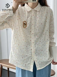 New Autumn Cotton Printed Sweet Shirts Women Lapel Collar Top Girl Long Sleeve Rural Style Fashion Blouses 2024 Spring T41246QC