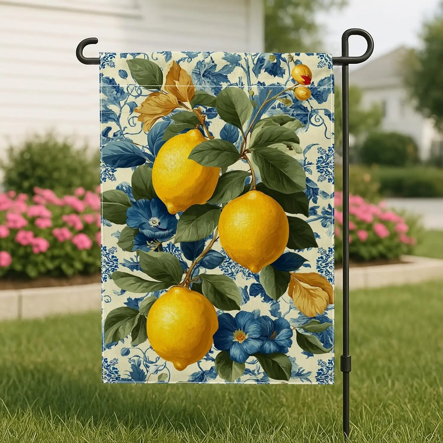 Lemon Floral Garden Flag, Yellow Citrus Flowers Home Decor Banner, Double Sided Fabric Yard Flag for Spring Summer Outdoor L yyi
