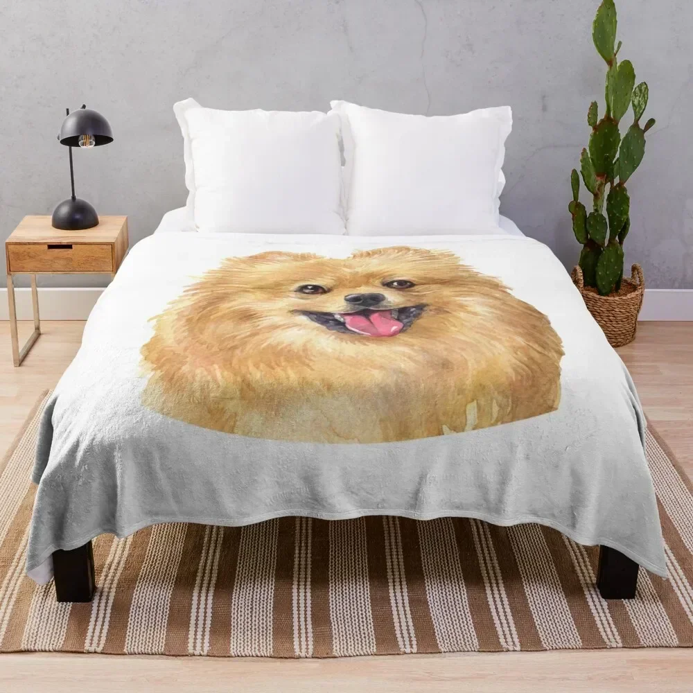 

Orange Pomeranian Watercolor Art Throw Blanket Long Lasting Soft Plush Blanket for Daily Use