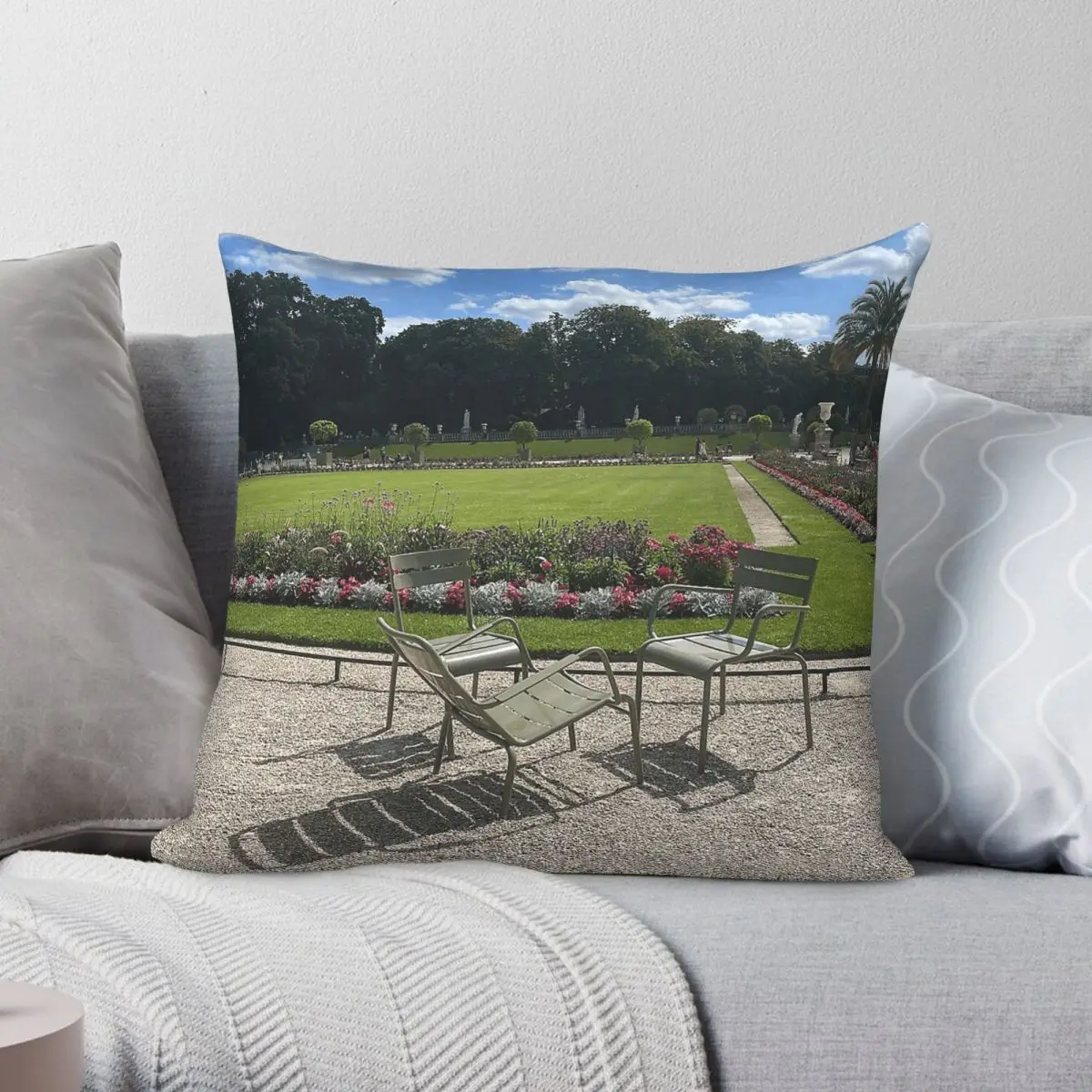 Paris Gardens Square Pillowcase Polyester Linen Velvet Pattern Zip Decorative Pillow Case Sofa Cushion Cover 45x45