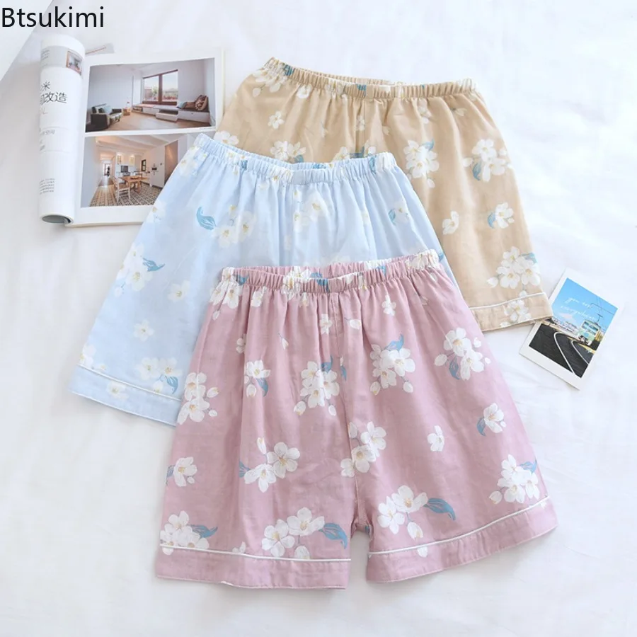 New Women's Summer Cotton Shorts Double Gauze Home Pajama Pants Sleep Bottoms Casual Beach Pants Sleep Wear Lounge Pajama Shorts
