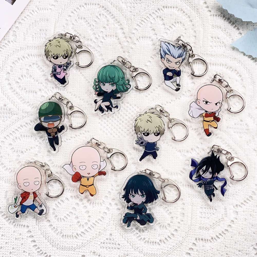 1/10 pçs personagens de anime um soco homem acrílico chaveiro acessórios chaveiros amigos presentes dos desenhos animados ​   Pingente de mochila com pingente de bolsa