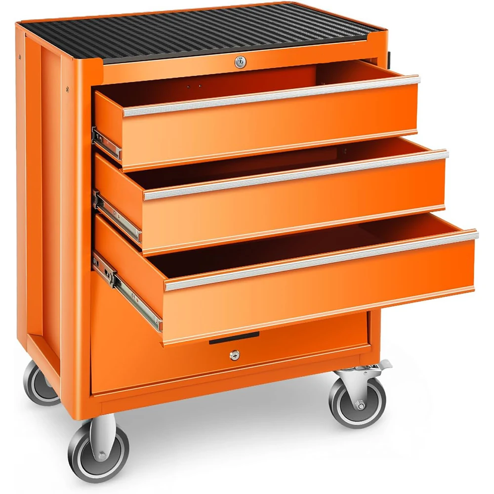 Orange 3 Drawers Rolling Tool Box Cart Chest Tool Garage Storage Cabinet With Wheels