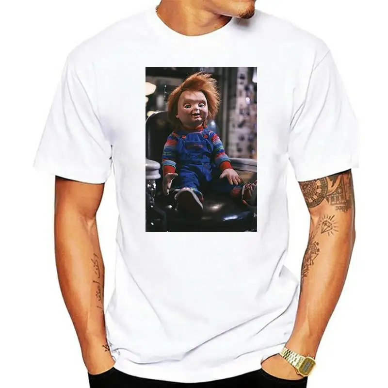 Chucky Sitting In Barber Chair T-shirt 100% Cotton Short Sleeve O-Neck Top Tee T Shirt Summer Famous Clothing Plus Size