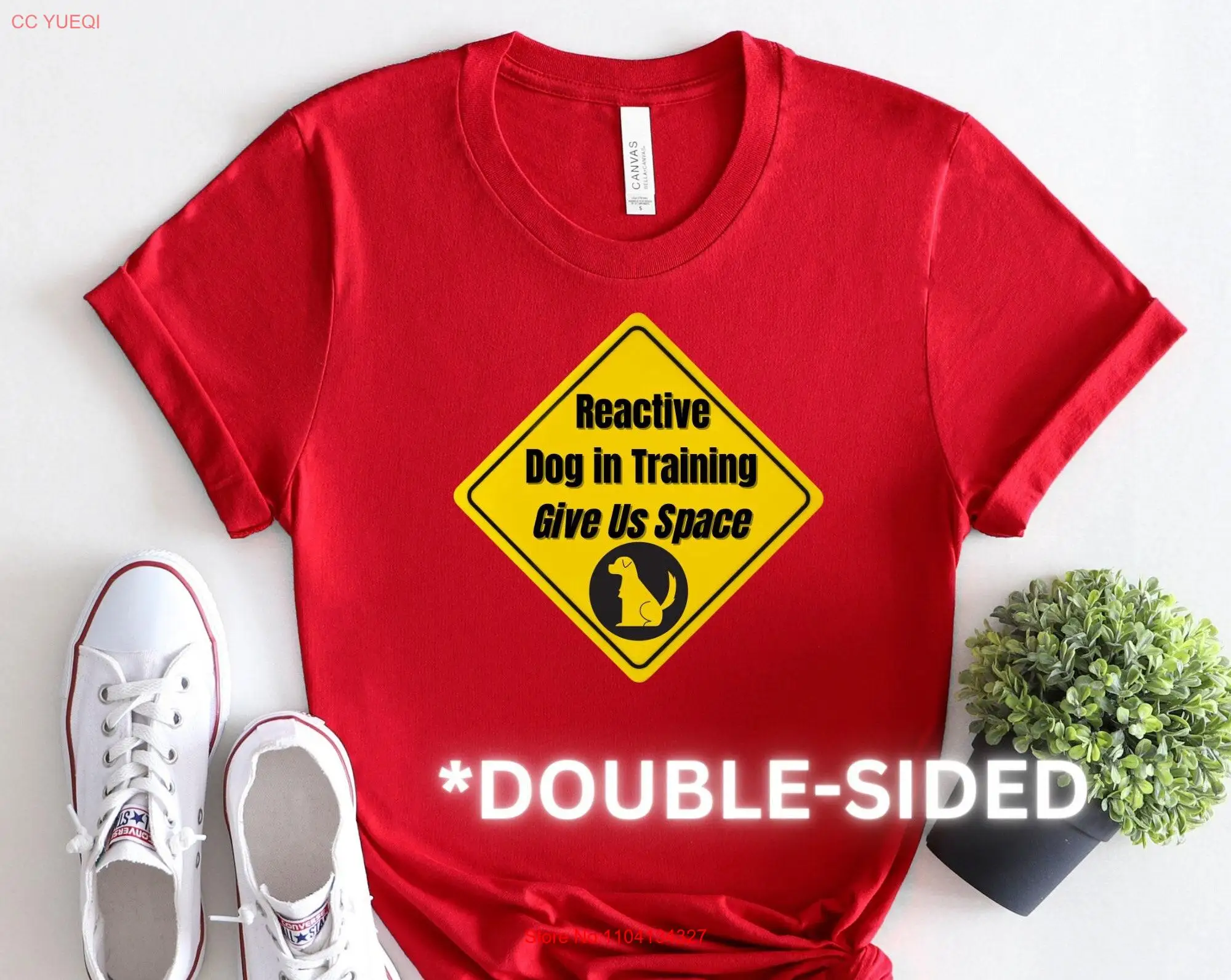 

Reactive Dog in Training Give Us Space Double Sided T Shirt Trainer Handler Walker Pet Sitter Safety