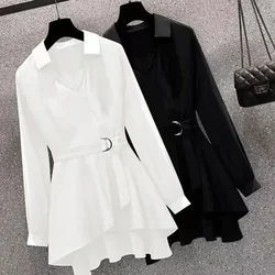 Women Blouses Summer Shirts 2025 New Short Spring High Waist Long Sleeve Shirt Casual Elegant Work Slim Fit White Black Y2k Top