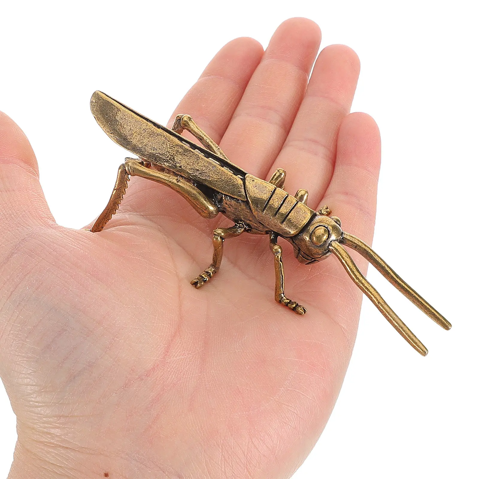 Vintage Brass Locust Statue Handcrafted Miniature Insect Decoration for Desktop Tea Pet Garden Ornament Feng Shui Home Office