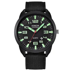 Men Original XINEW Brand Watches Black Reloj Hombre Fashion Simple Nylon Band Date Military Quartz Cheap Watch Montre Homme 2024