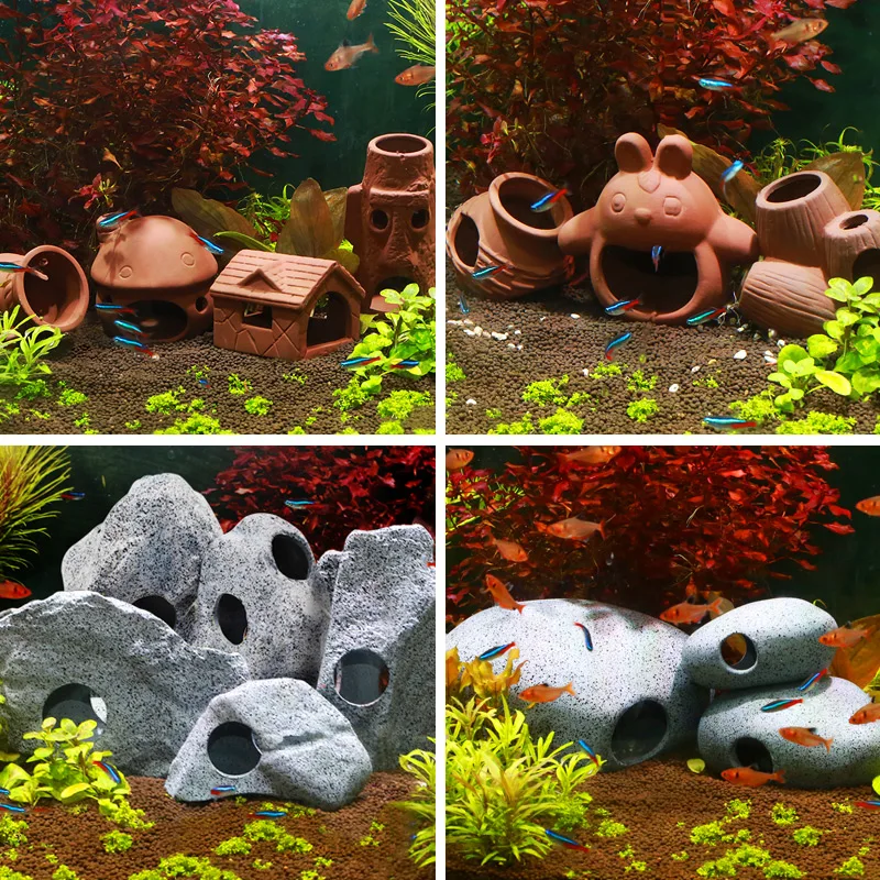 cichlid, landscaping, stone breeding tank, shrimp house, shrimp nest, shrimp porcelain jar, shelter hole