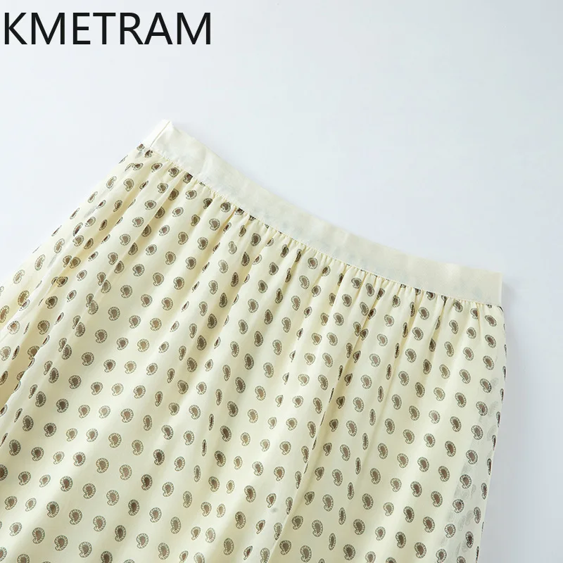 KMETRAM 100% Real Mulberry Silk Women's Skirts Irregular Plaid Midi Skirt New Summer High Waist Skirts 2026 Woman Clothing юбка