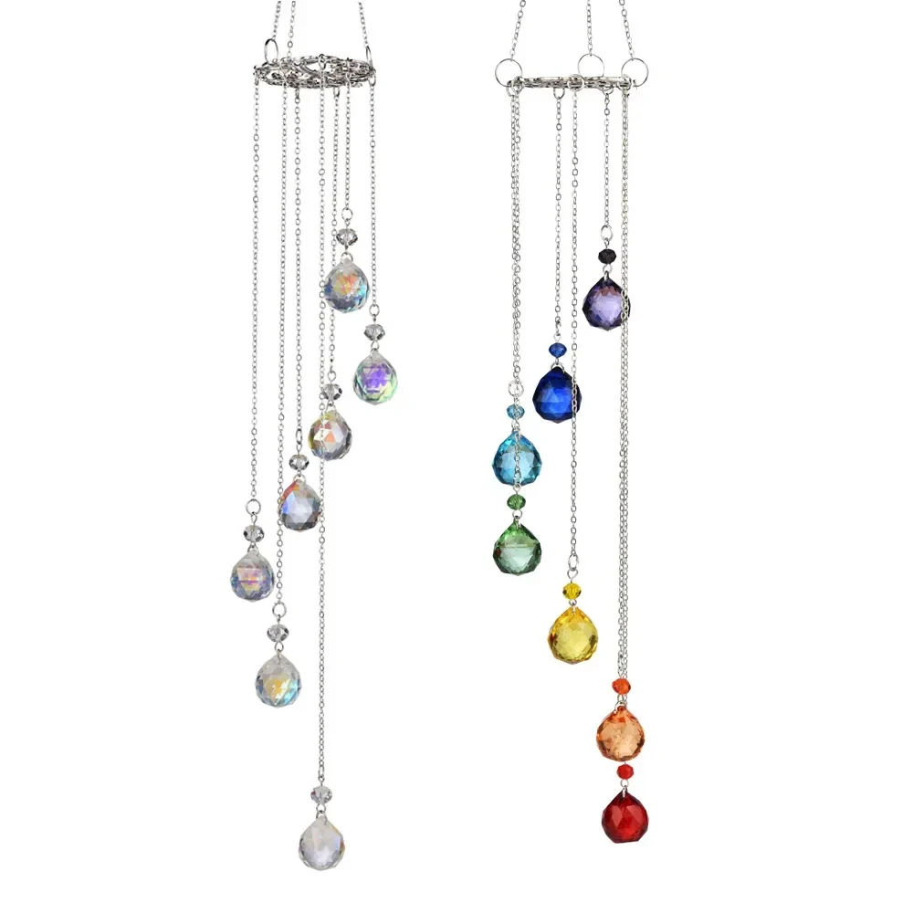 New Garden Decoration Pendant Tree Of Life Seven Colors AB Crystal Wind Chimes Sun Catcher Water Sculpture Decorative Lighting