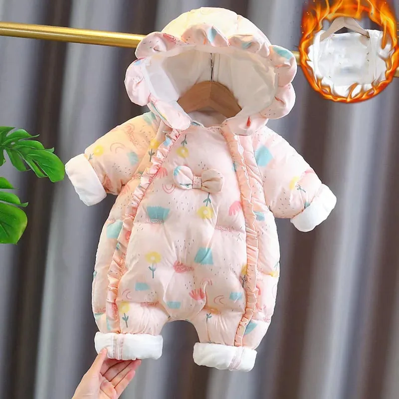 

Newborn Baby One-Piece Outfit Fall/Winter Set Thickened with Fleece Lining Warm Winter Baby Romper Outdoor Carry-All Winter Clot
