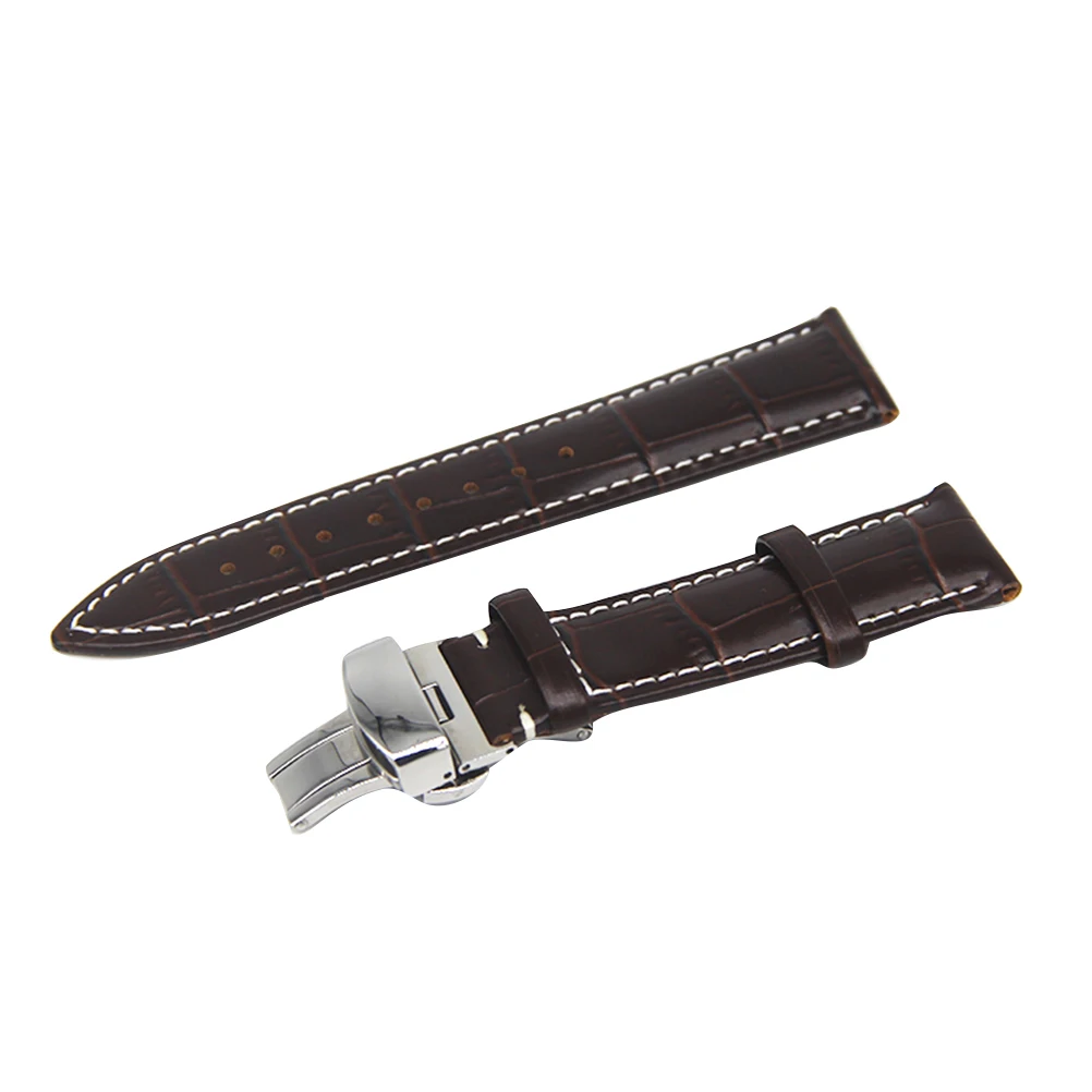 

Premium Watch Band 18Mm Dark Brown White Line Unisex Stylish Durable Ergonomic Design Top Metal Clasp Strong