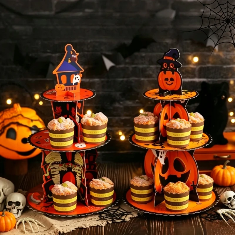 3 Tier Dessert Stand Adjustable Cupcake Display Rack Multiuse Cake Tray Halloween Christmas Thanksgiving Home Party Baking Decor
