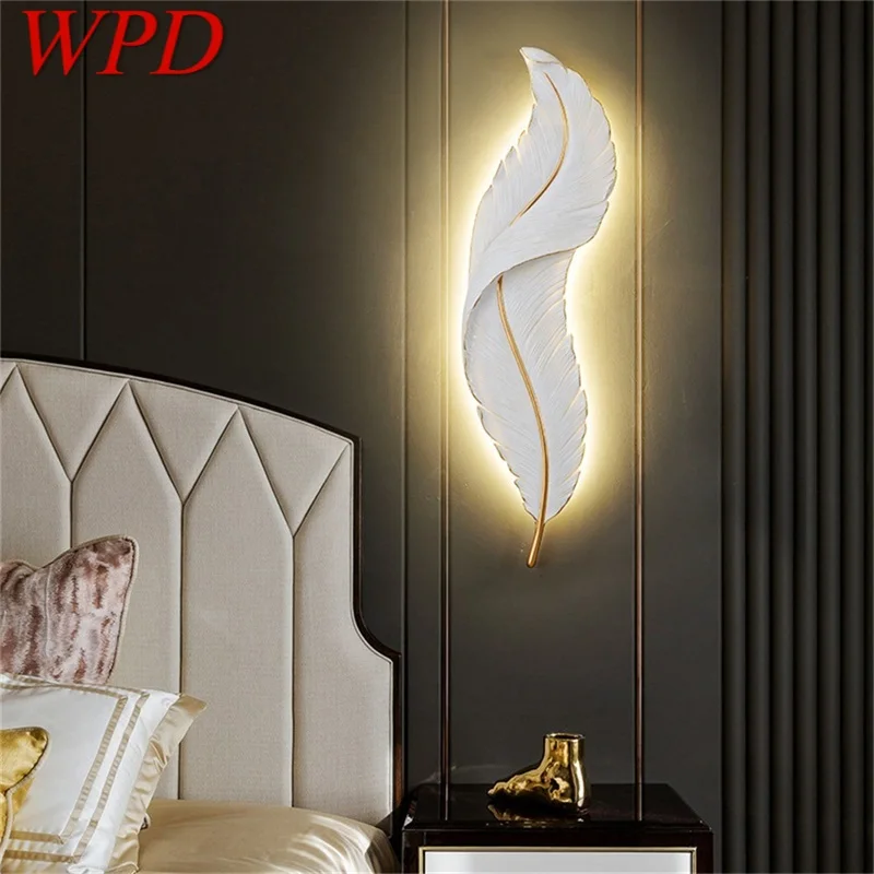 WPD Nordic Wall Light Creative White Feather Lamp Modern Fixtures Scones LED Indoor Background Living Room