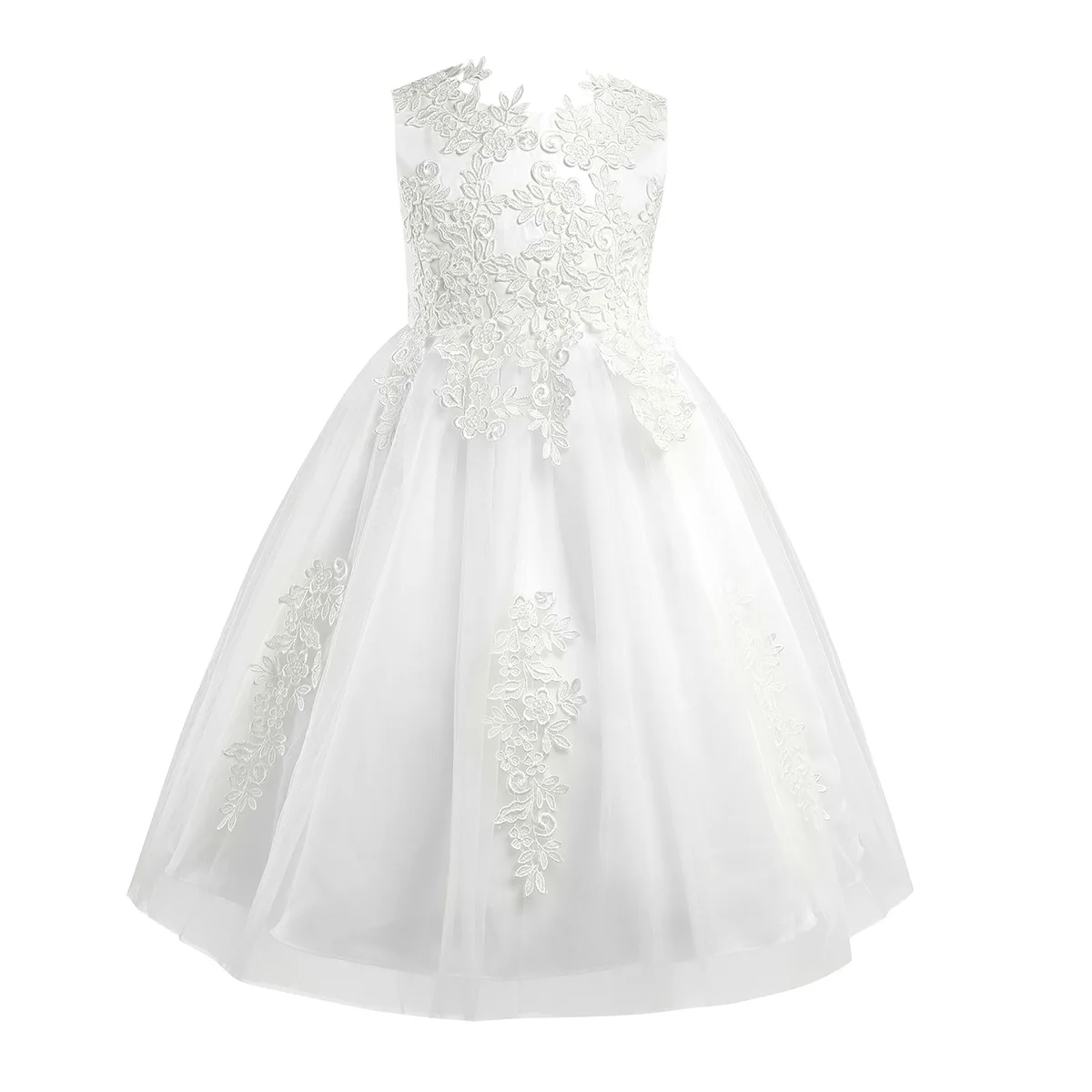 Floral Lace Flower Girl Dresses Sleeveless Lace Prom Gown Kids First Communion Dress Bridesmaid Pageant Weddings Party Dress