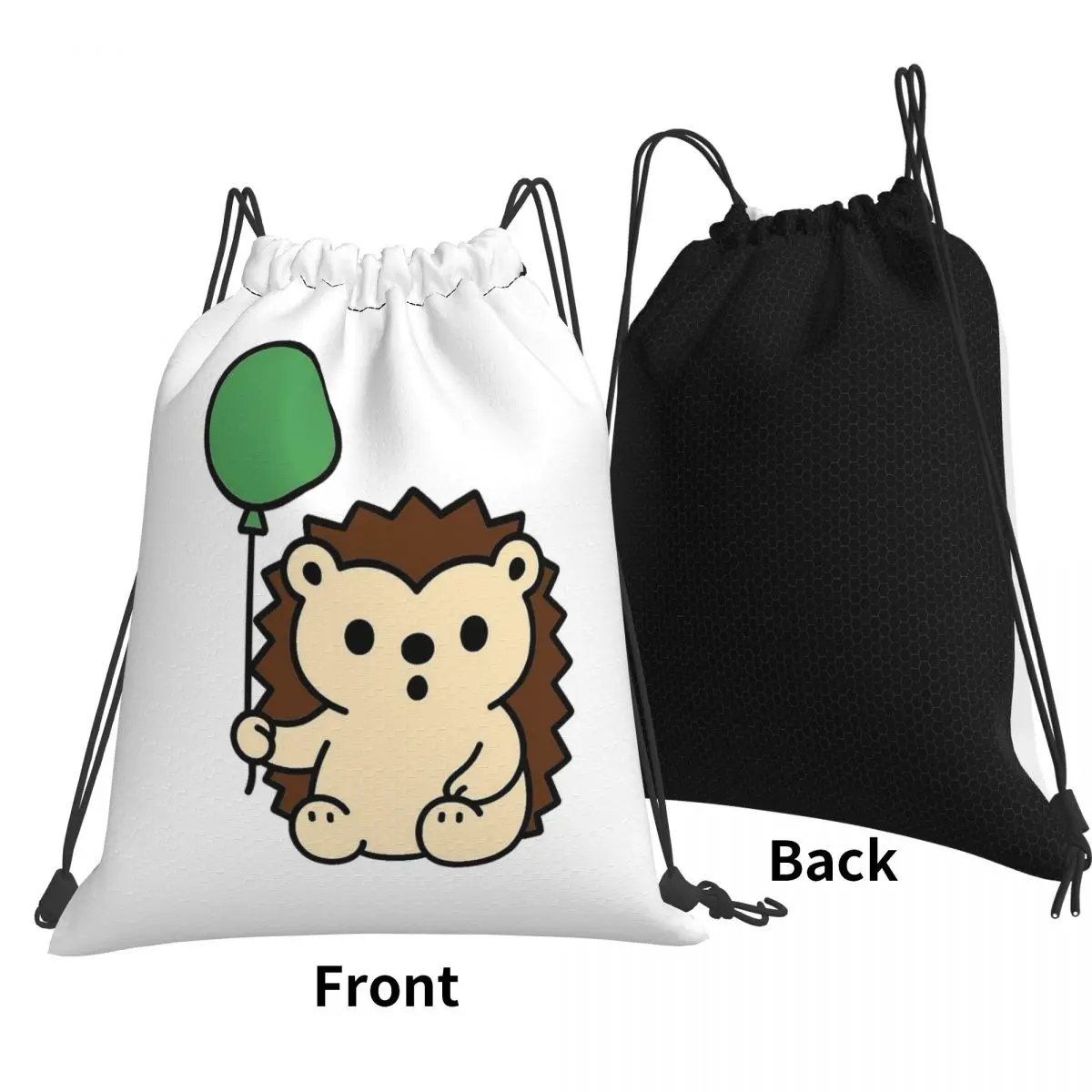 Surprised Hedgehog With Green Balloon Backpacks Casual Drawstring Bags Sports Bag Book Bags for Man Woman Students