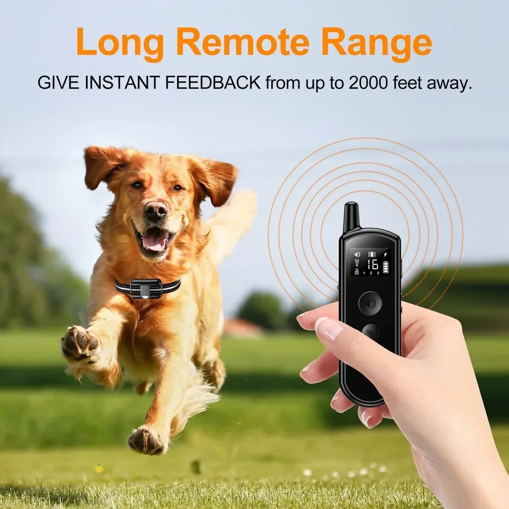 New Remote Control Electric Dog Training Device, Anti-Barking Shock Collar Rechargeable Waterproof 600M Long Distance Control