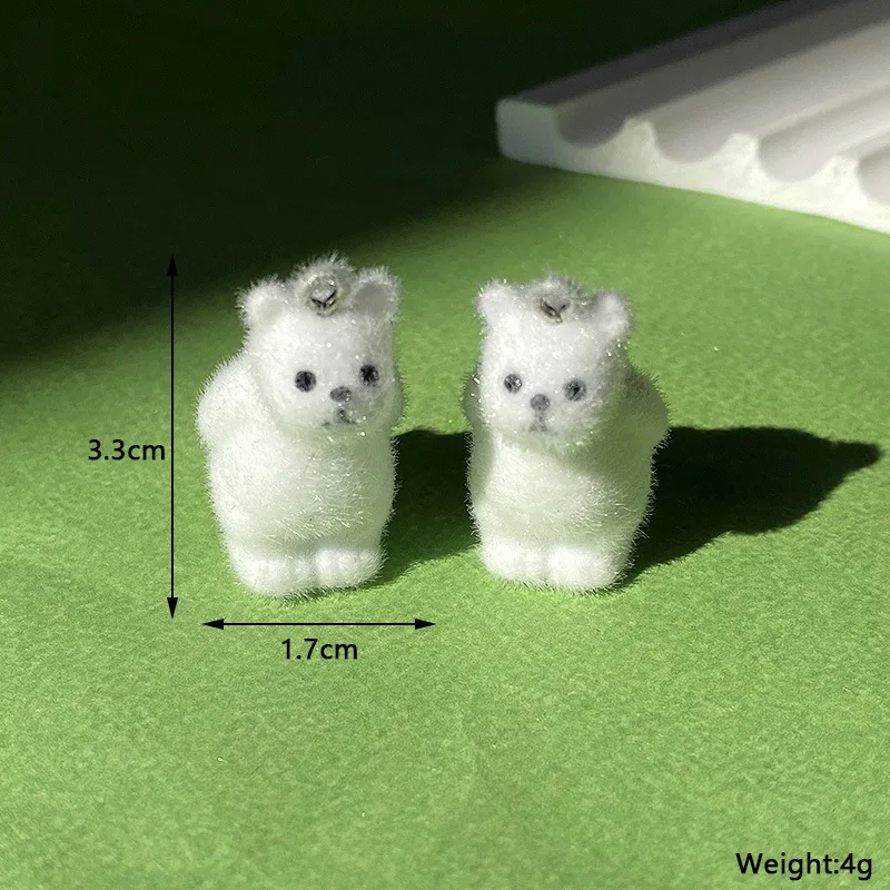 20Pcs 3D Kawaii Cartoon Mini White Polar Bear Resin Charms Plush Animal Pendant For Bag Keychain Earring DIY Crafts Jewelry Make