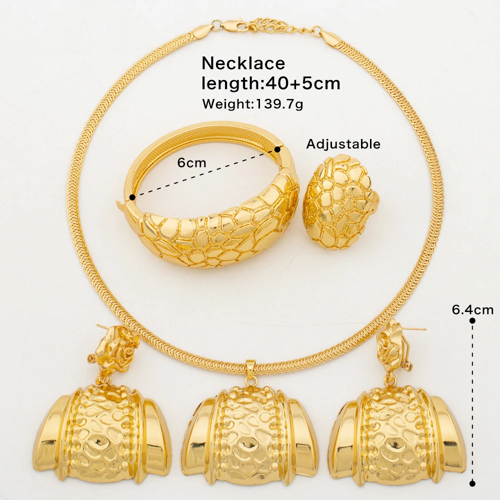 Africa Necklace Earrings Jewelry Set for Women Gold Color Metal Dubai Big Exaggerated Hoop Earrings Punk Jewelry Accessories